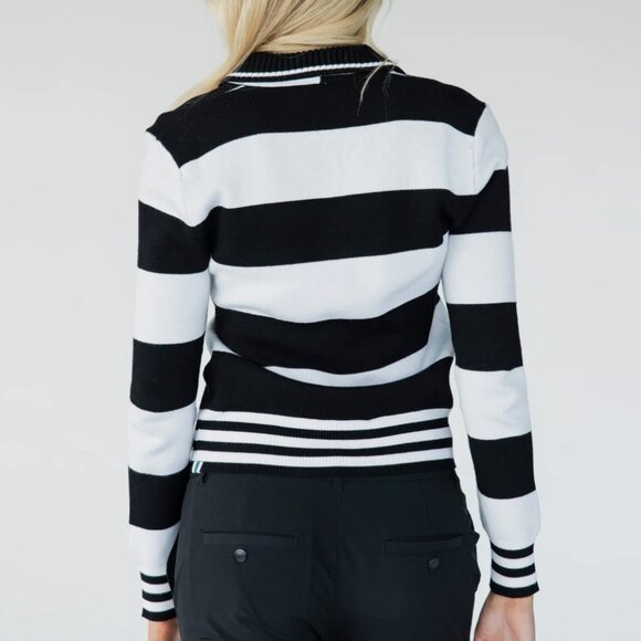 NWT New Fore All Women's Iris Sweater - Black Stripes Golf Tennis Pickleball Top - Picture 2 of 6